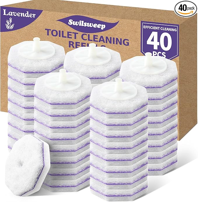 40 Count Toilet Bowl Wand Refills, Disposable Toilet Cleaner Refills, Disposable Wand Heads Compatible with Clorox and the Most Toilet Brushes,Lavender