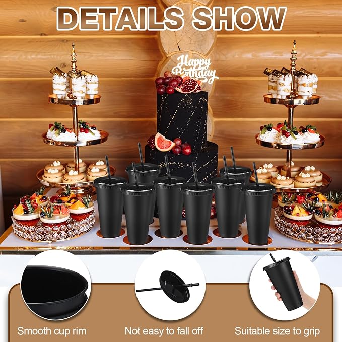 Honeydak 30 Pack Tumbler with Straw and Lid Bulk Cups for Gifts Water Bottle Iced Coffee Travel Mug Cup Reusable Plastic Tumblers for Party Birthdays 24-27 oz (Black Color)