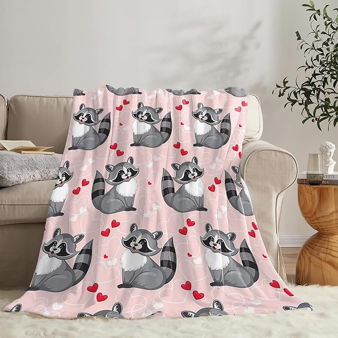 Tijuboni Pink Raccoon Throw Blanket Raccoon Gifts for Girls Boys Women Men Kids Adults Soft Flannel Fleece Blanket for Couch Sofa Bed Home Decor 50"x60"
