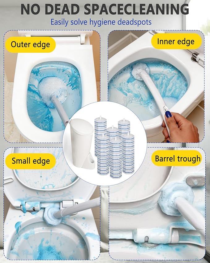 60 Count Disposable Toilet Bowl Wand Refills Compatible with Clorox Toilet Wand, Powerful Foaming Cleaner Brush Heads for Deep Cleaning & Stain Removal