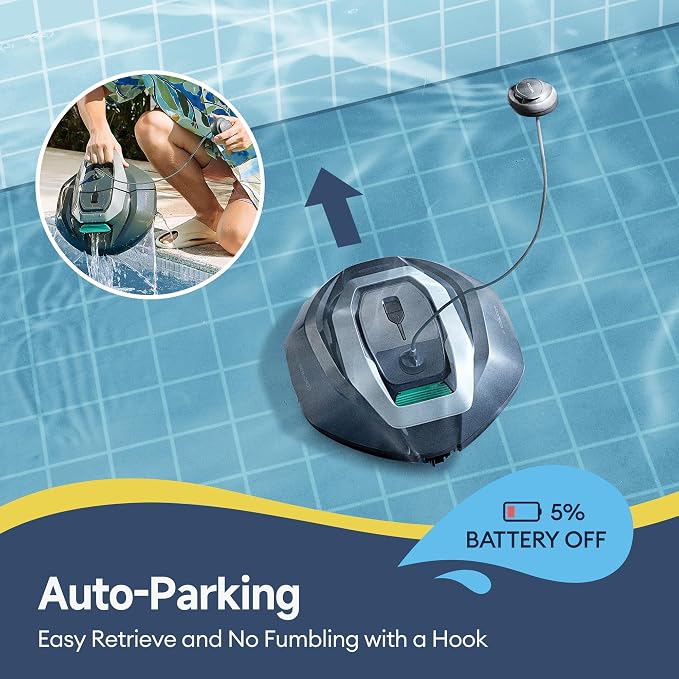 Cordless Robotic Pool Cleaner with Remote Control, Pool Vacuum for Above & In-Ground Pool with 90 Mins Runtime, Self-Parking,Fast Charging, Ideal for Above Ground Pools up to 850 Sq.ft