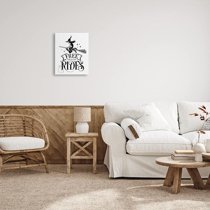 Stupell Industries 'Free Broom Rides Typography Magical Witch'| Canvas Art | Stupell Industries | 16 x 20 Inches, Easy to Hang and Sturdy, Made in USA, by Lettered and Lined