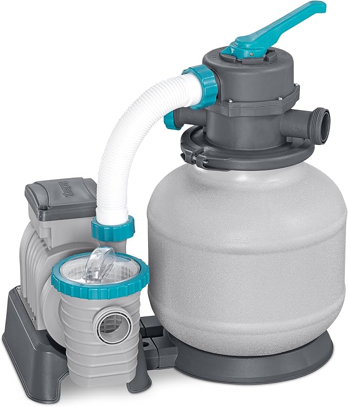 Bestway 2,200 Gallon Sand Filter Pool Pump for Above Ground Swimming Pools up to 14,400 Gallons with Pre-Filter Strainer Basket & Valve Adapter Set