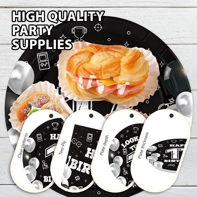 96 Pcs 17th Birthday Decorations for Boys Girls Black White 17th Party Plates Disposable Look At You Turning 17 Paper Tableware Set for 17 Year Old Birthday Party Supplies Serves 24