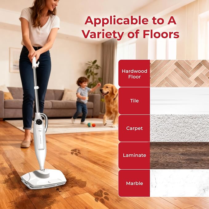 Rosewill 11-in-1 Steam Mop, 260°F Handheld Steam Cleaner, 1200W Detachable Steam Mops for Floor Cleaning, Removable Tank, Multi-Purpose Steamer for Hardwood, Tile, Grout, Furniture - White