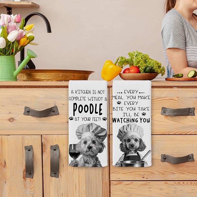 Funny Poodle Dog Kitchen Towels 16x24 Inch Set of 2 | Poodle Lovers Gifts for Women Men Dish Tea Towels for Kitchen, Dog Lover Mom Dad Owner Gifts Decorative Hand Towel