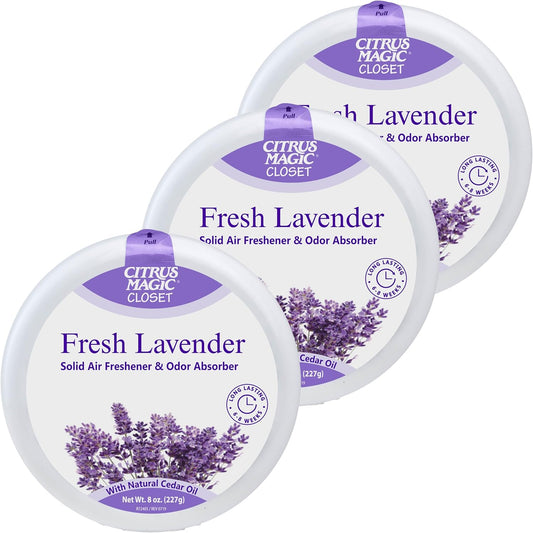 Citrus Magic For Closets Odor Absorbing Solid Air Freshener, Fresh Lavender, 8-Ounce, Pack of 3