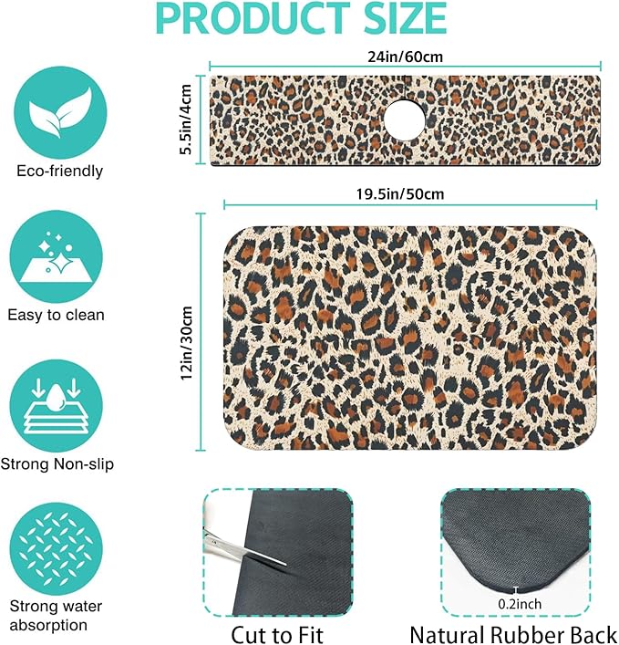 Dish Drying Mat for Kitchen Counter Matt, 2PCS 19"x12" Dish Drainer Mat & 24"x5.5" Sink Splash Guard, Super Absorbent Non-slip Rubber Backed