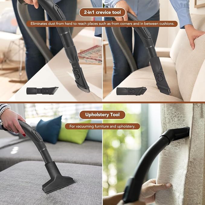 Akitas C11 Bagged Canister Vacuum Cleaner, Light Weight HEPA Filtration, 33ft Cleaning Radius with Retractable Cord, Ideal for Hard Floors & Low-Pile Carpet Extra Floor Brush