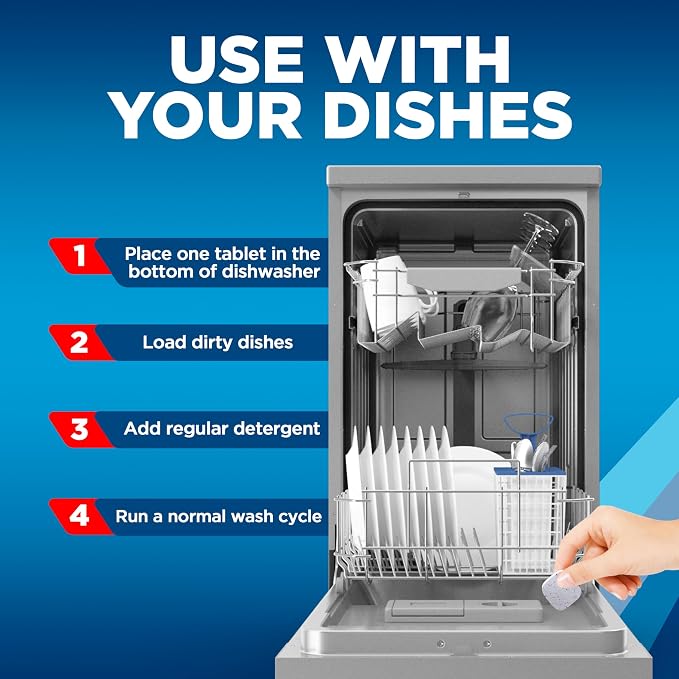 Finish Dishwasher Cleaner Tablets, Deep Cleans Hidden Grease & Grime, Fights Odors, No Extra Wash Cycle, Helps Maintain Dishwasher, 12 Month Supply, 12 Count (Pack of 4)