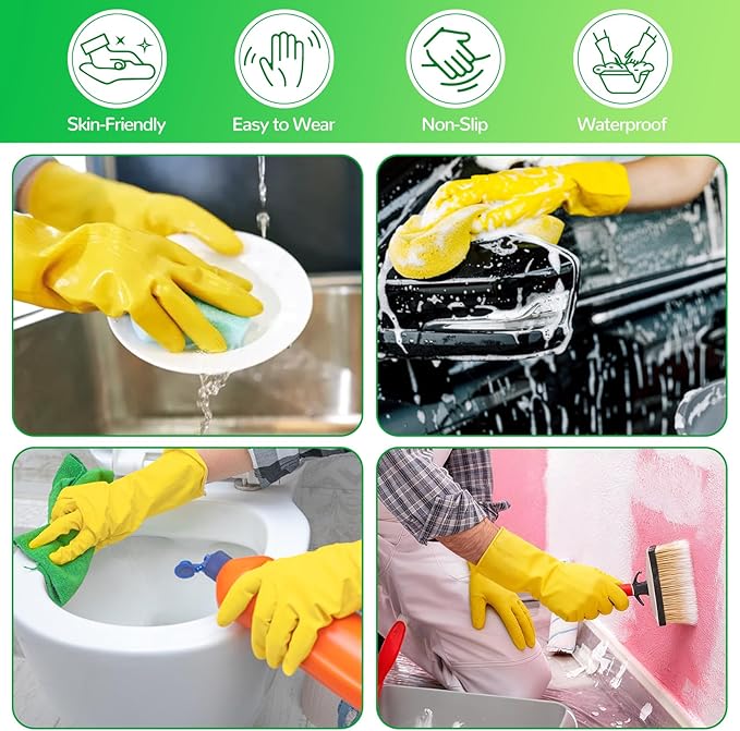 36 Pairs Rubber Dishwashing Gloves, Reusable Household Cleaning Gloves, Long Kitchen Glove for Washing Dishes, Non Slip Rubber Cleaning Glove for Dishwashing, Gardening and Home Use (Yellow)
