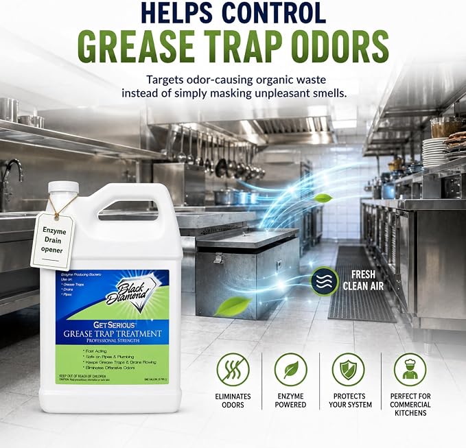 Black Diamond Stoneworks GET SERIOUS Grease Trap Treatment – Commercial Enzyme Grease Trap Cleaner & Drain Maintenance for FOG Reduction, Odor Control & Free-Flowing Drains