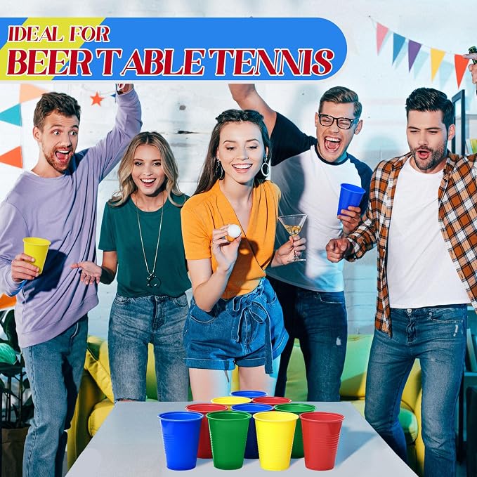 Funnymoom 60 Pcs Disposable Plastic 12 oz Party Drinking Cups Red Green Yellow Blue Colored Water Beverage Cups for Barbecues Picnics Festival Birthday Party Supplies