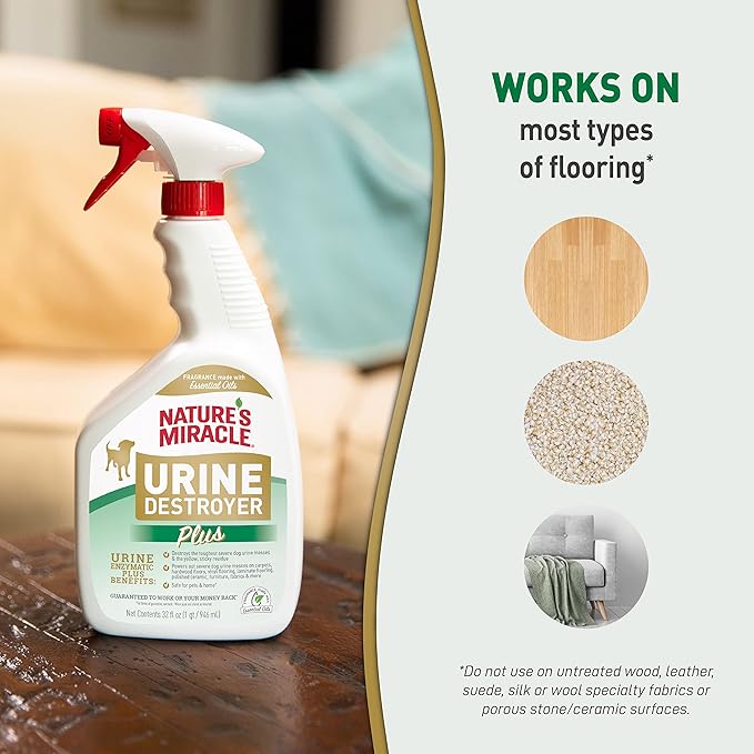 Nature's Miracle Urine Destroyer Plus for Dogs, Enzymatic Formula for Severe Dog Urine Stains, 32 oz