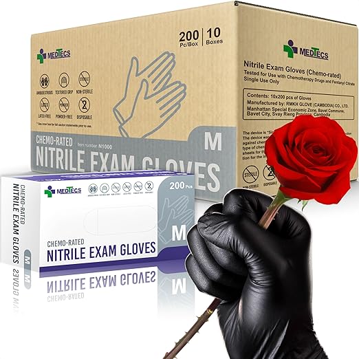 Medtecs Nitrile Gloves Disposable – 2,000 pcs (10 Boxes of 200) – Medical Grade, Chemo-Rated, 4 mil, Latex-Free, Powder-Free – Exam Gloves with Textured Fingertips