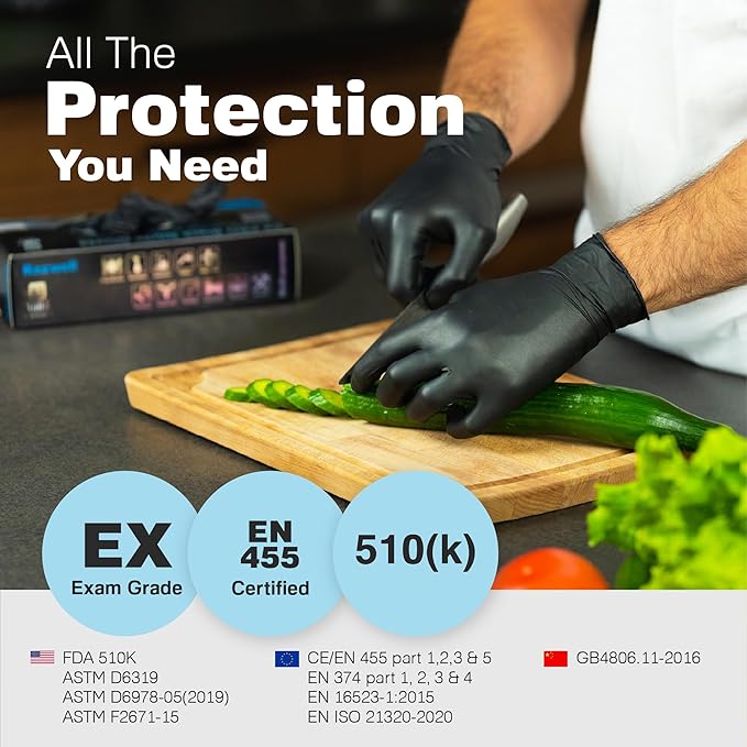 Raxwell Disposable Nitrile Gloves - Latex-Free Design - Puncture-Resistant Medical Gloves - Textured Grip for Food Prep