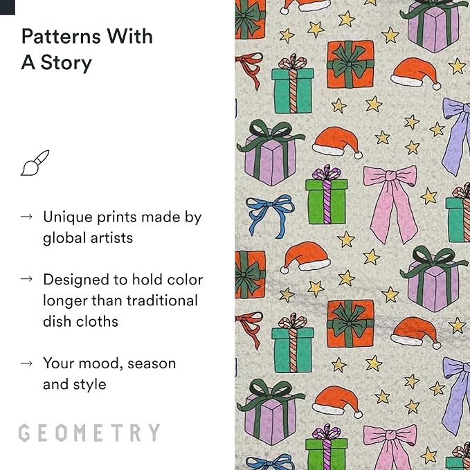 GEOMETRY Holiday Kitchen Dish Cloths - Quick Dry Dishcloths for Kitchen - Premium Dish Rags with Geoweave - 3-Pieces (Wrapped Up, 10"x10")