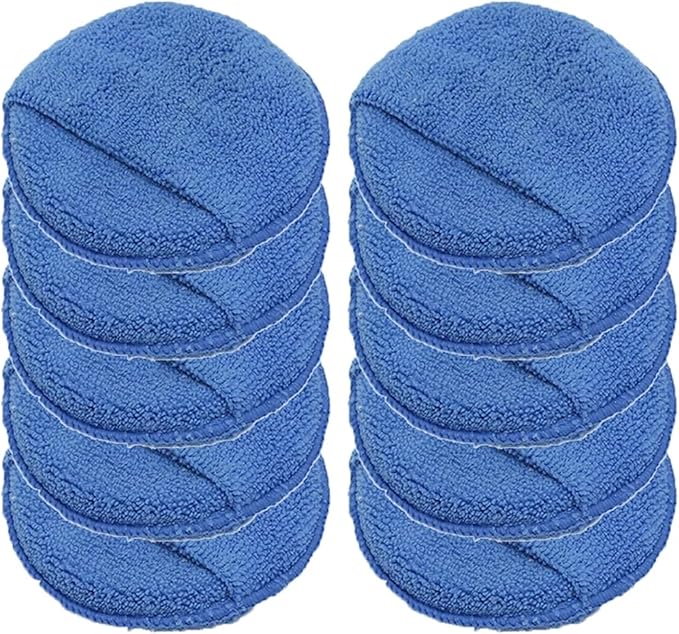 Compatible for 2/5/10Pcs 5-inches Microfiber Wax Applicator Pad Ultra Soft Car Polishing Sponge with Finger Pocket(Blue 10Pcs)