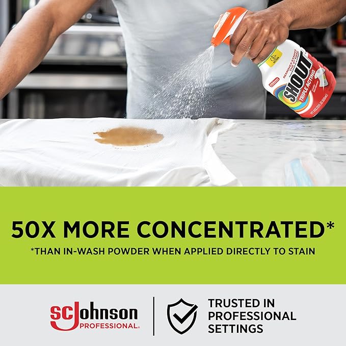 SC Johnson Professional Shout Active Enzyme Laundry Stain Remover Spray 22 fl oz, Pack of 8