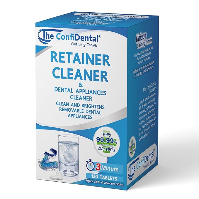The ConfiDental Cleansing Tablets (120tablets) - 4 months supply. Retainer, Mouth Guard and Dental Appliances Cleaner. Keep your Dental Alliances Fresh and Clean like new.