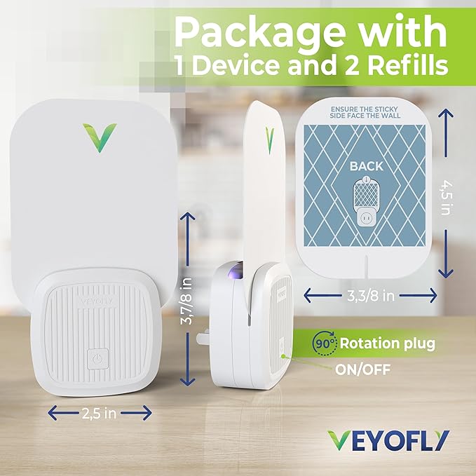 VEYOFLY Fly Catcher Indoor, Fly Trap Indoor, (1 Device + 2 Refills) Fruit Fly Traps for Indoors, Gnat Traps for House Indoor, Bug Killer, Fly Trap, Plug in Light Flying Insect Trap