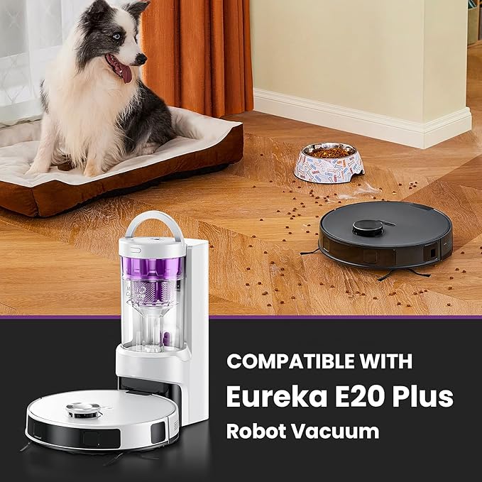 19 Packs Replacement Parts for Eureka E20 Plus Robot Vacuum Cleaner, 2 Rubber Brush, 8 Edge-Sweeping Brushes, 4 Hepa Filters, 4 Mop Pads, 1 Cleaning Brush Accessories Kit