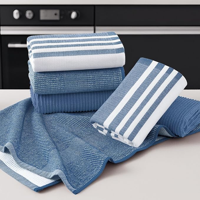 Homaxy Premium Kitchen Towels(18”x 28”, 3 Pack), Large Cotton 380 GSM Kitchen Hand Towels, Soft and Absorbent Terry Dish Towels, Multipurpose Tea Towel Set with Hanging Loop, Navy Blue