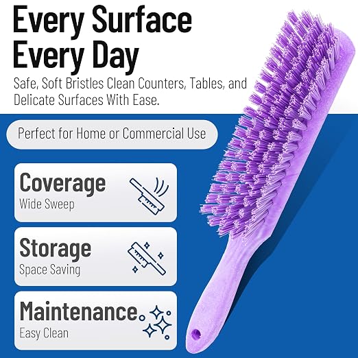 SPARTA 8 Inch Soft Counter Brush with Polyester Bristles and 5 Inch Handle, Color Coded Handheld Broom for Tables Countertops and Foodservice Surfaces, 13 Inch Overall Length, Purple