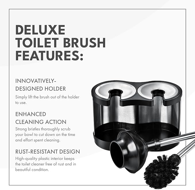 ToiletTree Products Modern Deluxe Freestanding Toilet Brush and Plunger Combo - 5.5" x 9.5" x 18.5" (2 Pack)