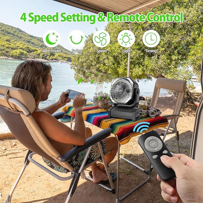 AddAcc 20000mAh Rechargeable Camping Fan + Compressed Air Duster, 30 Gear Stepless Speed, 70000 RPM Super Power Turbo Fan
