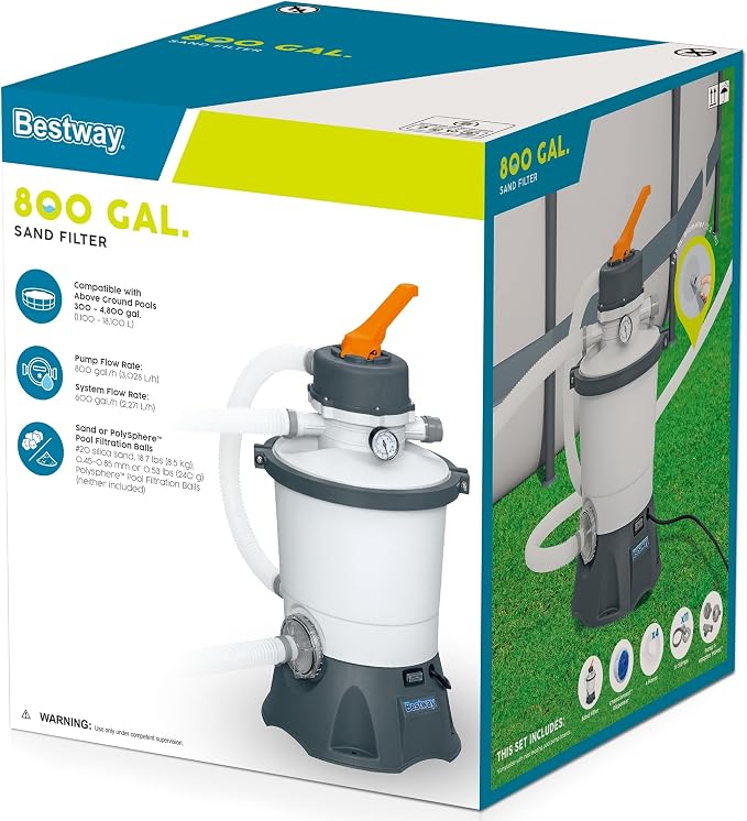 Bestway 58516E Flowclear 800 Gallon Sand Filter Pool Pump for Above Ground 300 to 4,800 Gallon Swimming Pools, (Sand Sold Separately)