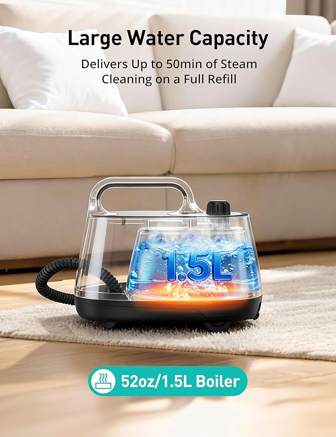 Aspiron Steam Cleaner, 293°F 58 PSI Powerful Multipurpose Handheld Steam Mop for Home Use, 21 Attachments, 50Oz Capacity, Heavy Duty Steamer for Carpets, Floors, Cars, Tiles, Crack, Aquamarine