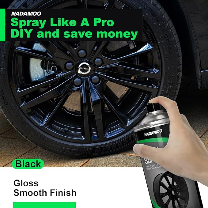 NADAMOO Aluminum Wheel Spray Paint, Aerosol Paint for Car Rim Recolor and Protection of Metal Surface, Gloss Black, 2 Cans, 13 Oz Per Can