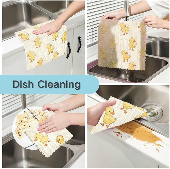 Cute Yellow Ducks Stripe Kitchen Towels Dish Cloths Set of 6 Microfiber Cleaning Cloths for Cars Super Absorbent Machine