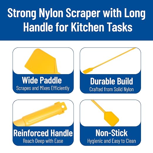 SPARTA Nylon Paddle Mixing Scraper, Long Handle, Waterproof with Color Coded System for Large Batch Cooking and Cleaning, 48 Inches, Yellow, (Pack of 6)