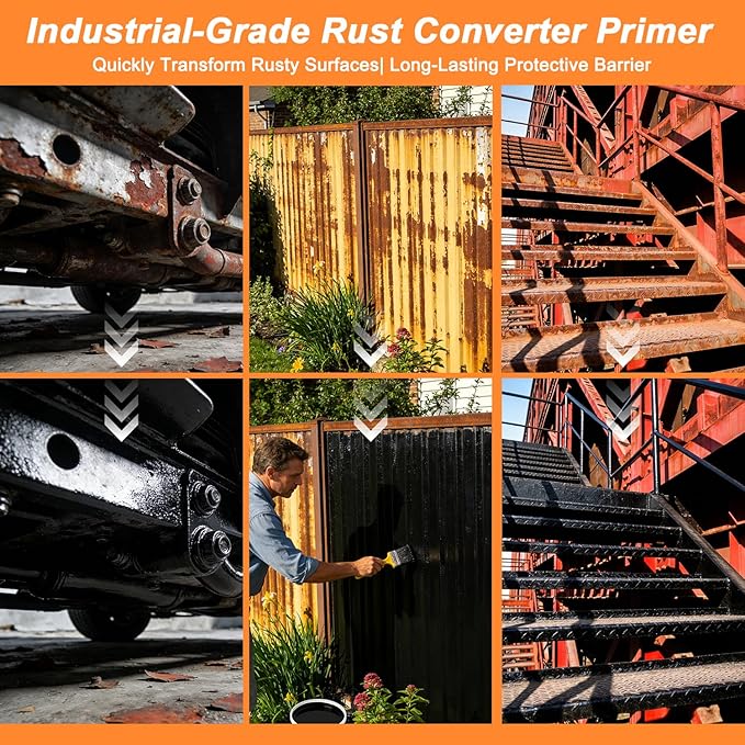2-In-1 Rust Converter & Metal Primer, 35 Oz Rust Remover Paint for Metal,Rust Conversion Paint, Anti-Rust Inhibitor Hardener, for Rusty Metal/Trailer/Chassis/Frame(Black)