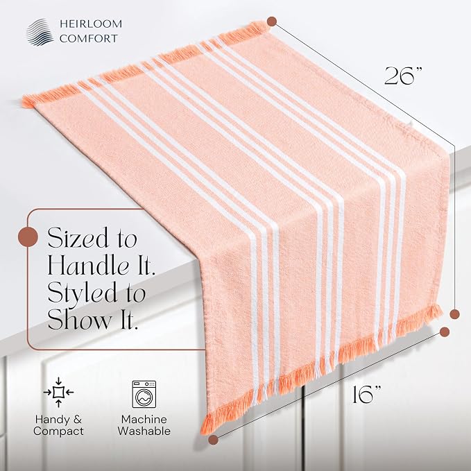 Stripe Kitchen Towels 12 Pack, 16x26 Inch, 100% Cotton, Super Absorbent & Quick Dry, Durable, Fringed Dish Towel for Drying Dishes, Washable, Light Orange, Lemon Green, Lavender