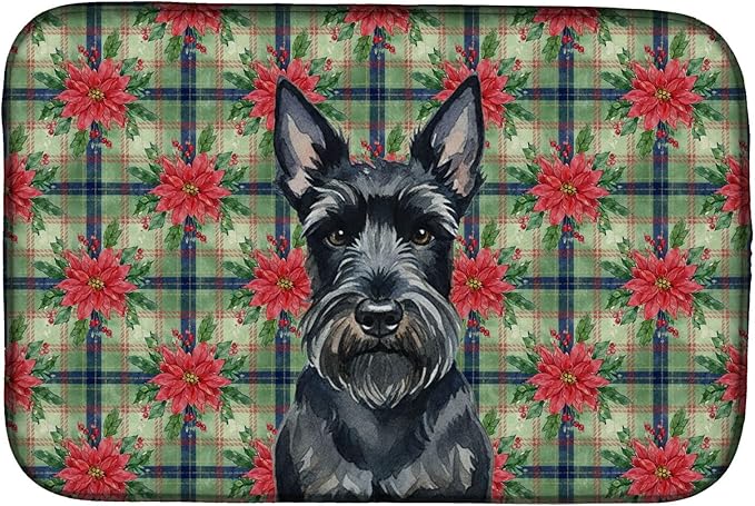 Caroline's Treasures Scottish Terrier Christmas PoinsettIas Dish Drying Mat Absorbent Dish Drying Mat Pad for Kitchen Counter Dish Drainer Mat for Countertop, 14 x 21", Multicolor