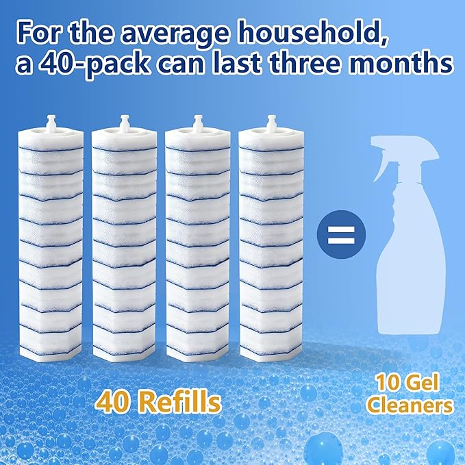 FHORAIN 40 Count Toilet Wand Refills for Clorox, Disposable Toilet Brush Head with Rich Foaming, Extra Thick Triple-layer Refills, Strong Cleaning & Scrubbing Power, Won't Fall Off or Fall Apart