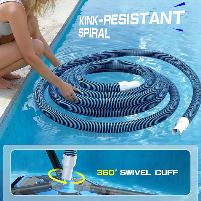 Professional Pool Vacuum Head and Hose, 360° Swivel Cuff 1-1/2" x 40 Ft Heavy Duty Flexible Vacuum Hoses, Weighted Manual Triangular Head with Bottom Brush for Inground & Above Ground Pool(No Pole)
