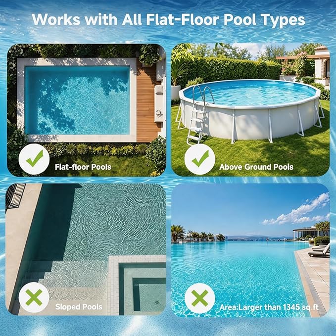 Pooloob PF1 Cordless Pool Vacuum Cleaner Robot for Daily Pool Maintenance, Floor Only Cleaning for Above/In Ground Pools, Triple Filtration, Floating Buoy & Tether, Not for Initial or Deep Cleaning