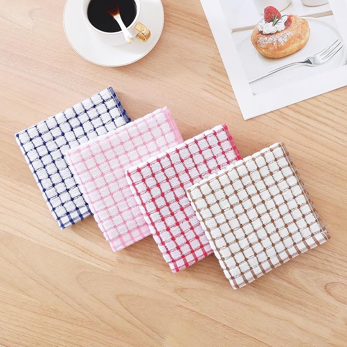 Kitinjoy Cotton 12 Pack Terry Kitchen Dish Cloths, 12 x 12 Inches Super Soft and Absorbent Dish Rags, Quick Drying Dish Towels for Washing Dishes, Mix Colour