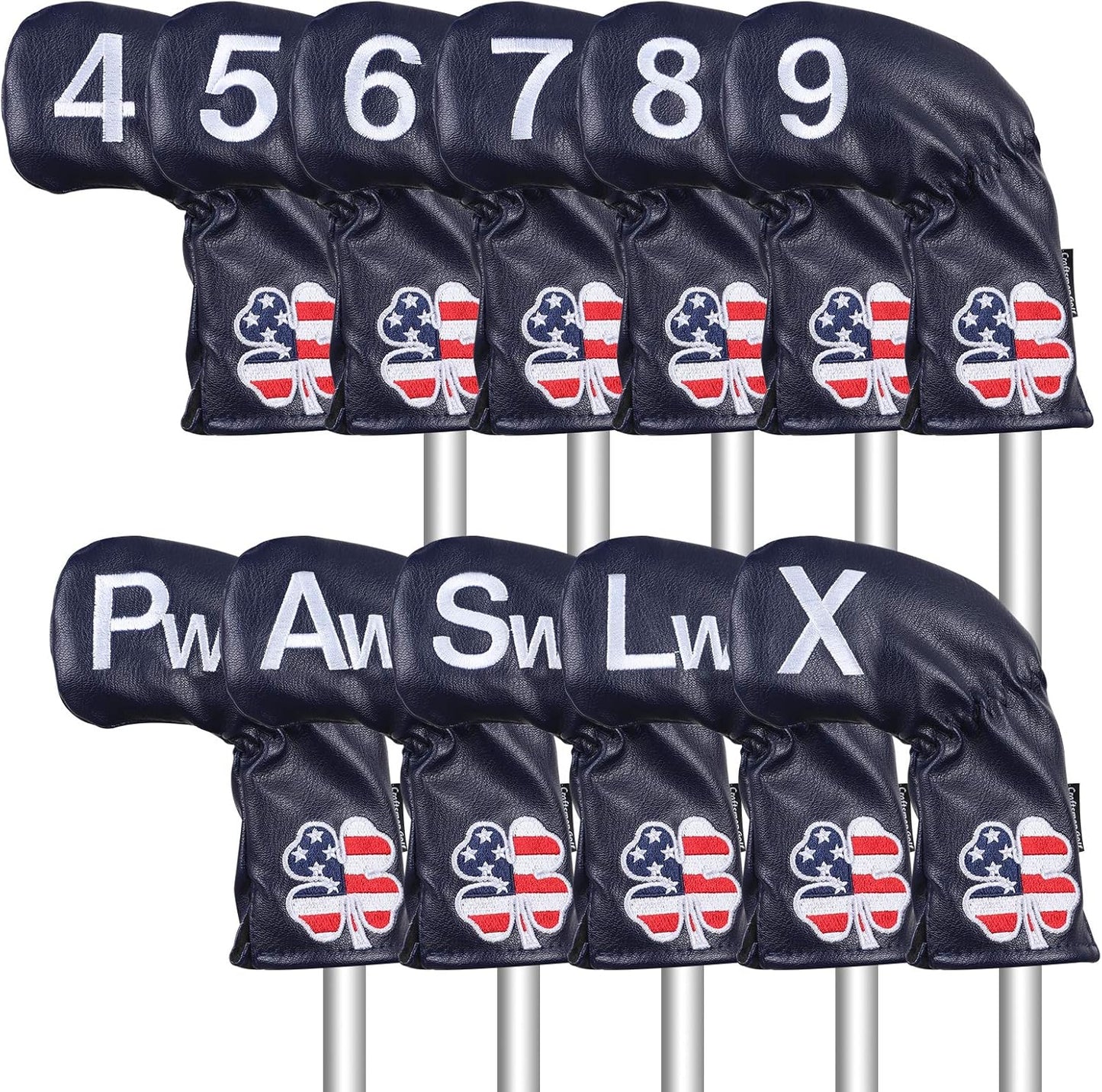 CRAFTSMAN GOLF 11pcs /Set USA US Flag Clover Leather Left Right Black White Green Dark Blue Iron Covers Headcover Also Available for Custom Version with Your Name
