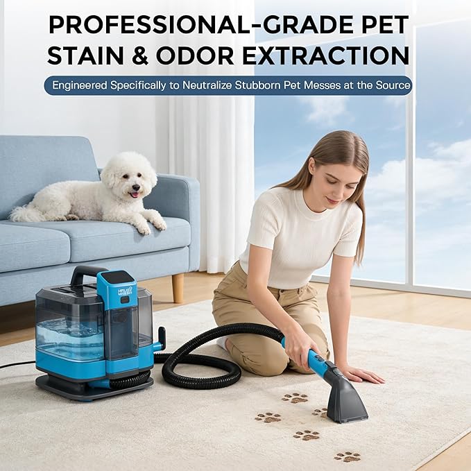 Hausmeister Hydroflex Pro Steam Portable Carpet Spot Cleaner with Steam, 1600W Upholstery Cleaner Machine, 18KPa Strong Suction, Cold/Hot/Steam Modes, Self-Cleaning, for Couch, Car Seats & Rugs