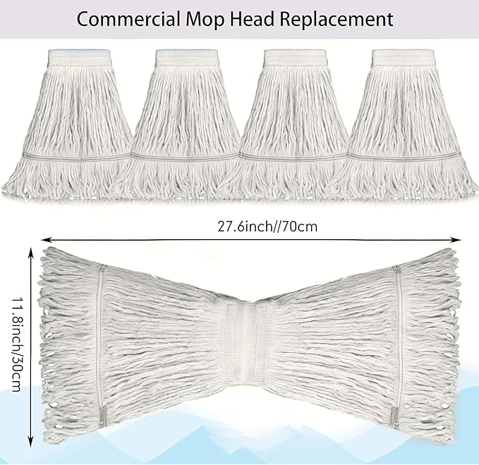 10 PCS 27.6 Inch Commercial Mop Head Refills – Heavy Duty Cotton Replacements for Industrial and Residential Floor Cleaning (White)