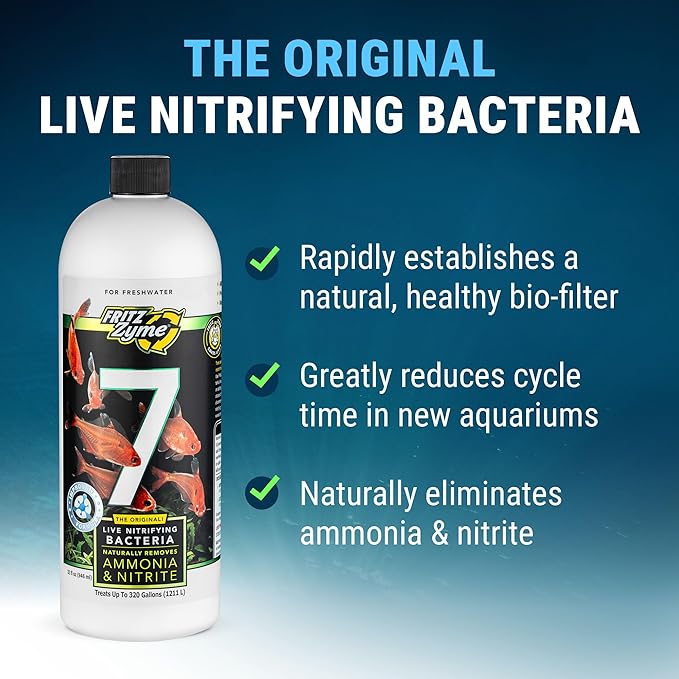 Fritz Aquatics FritzZyme 7 Live Nitrifying Bacteria Naturally Removes Amonia & Nitrite for Freshwater Fish (32-Ounce | 2-Pack)