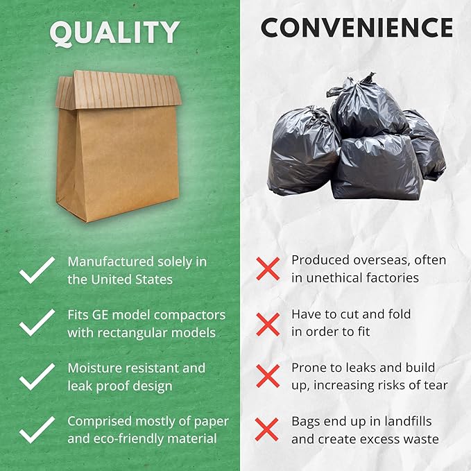 Dano Pre-Cuffed Paper Trash Compactor Bags (50 Pack) | Heavy Duty Kitchen Garbage Compactor Bags & Liners | 16 Gallon Precuffed Garbage Bag for Compactor | Eco-Friendly Compactor & Trash Bag