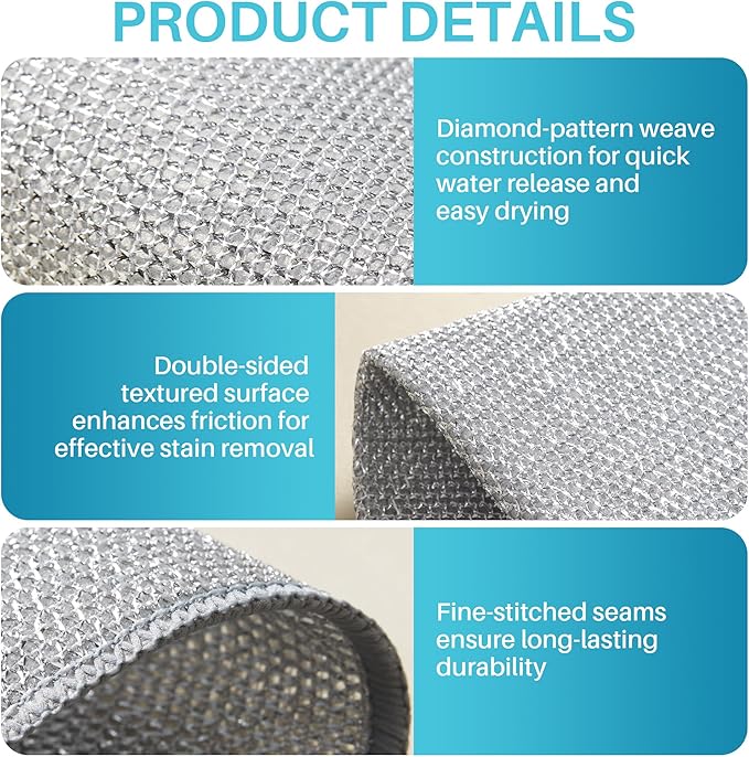 JOYMOOP 20 PCS Non Scratch Wire Dishcloth-11.8” x 11.8”, Double Layers Multipurpose Wire Dishwashing Rags, Wet & Dry Cleaning Rags for Dishes, Cookware, Sinks, Stoves & Fireplaces