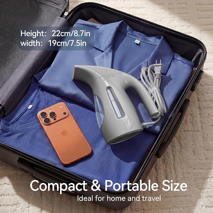 HiLIFE Steamer for Clothes, Portable Handheld Design, 240ml Big Capacity, 700W, Strong Penetrating Steam, Removes Wrinkle, for Home, Office(ONLY FOR 120V) (Silver Gray)