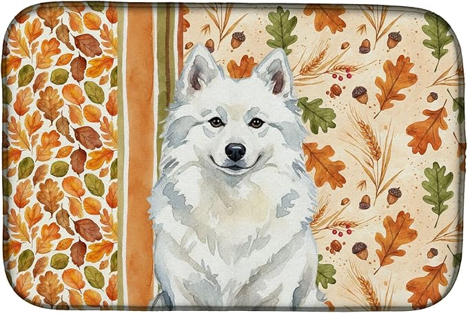 Caroline's Treasures American Eskimo Heirloom Fall Dish Drying Mat Absorbent Dish Drying Mat Pad for Kitchen Counter Dish Drainer Mat for Countertop, 14 x 21", Multicolor